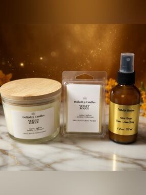 Velvet Rouge Sanctuary Set 16oz Candle + Wax Melts + 4oz Room Linen Spray